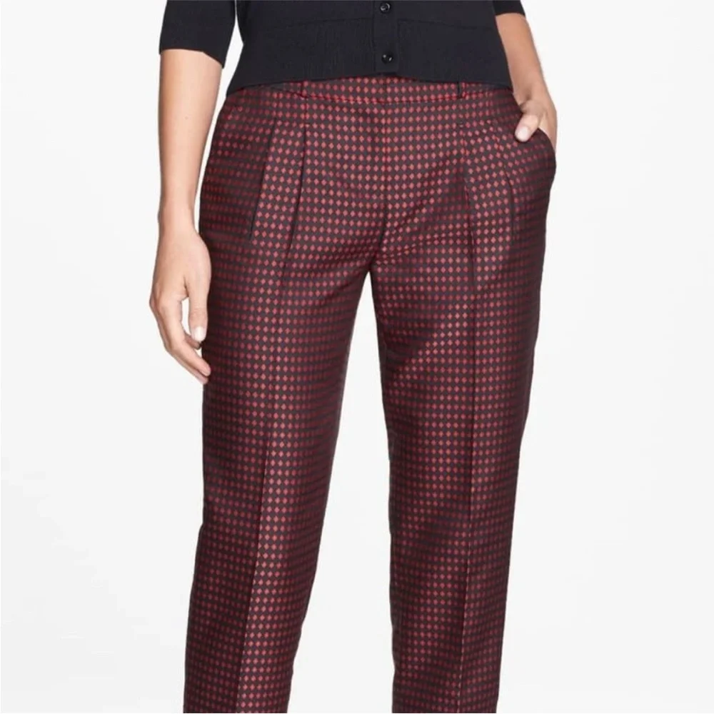 Kate Spade Avery Print Jacquard Pleated Red Back Diamond Crop Pants size 4